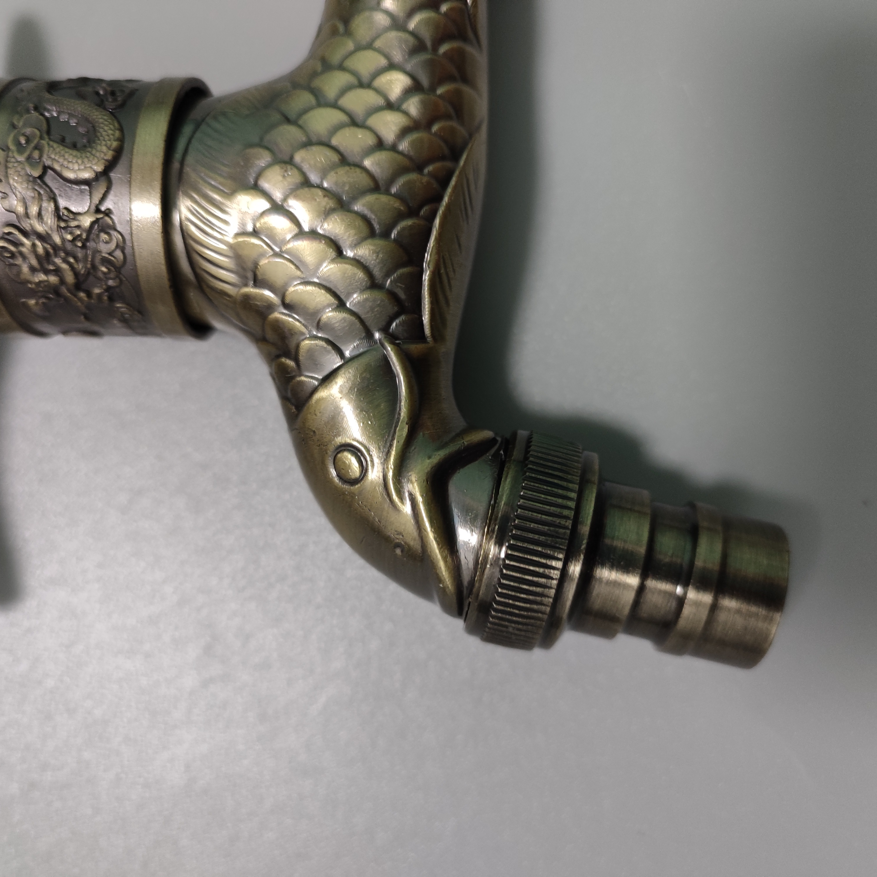 G1/2 fish pattern high quality alloy metal fast on tap garden faucet